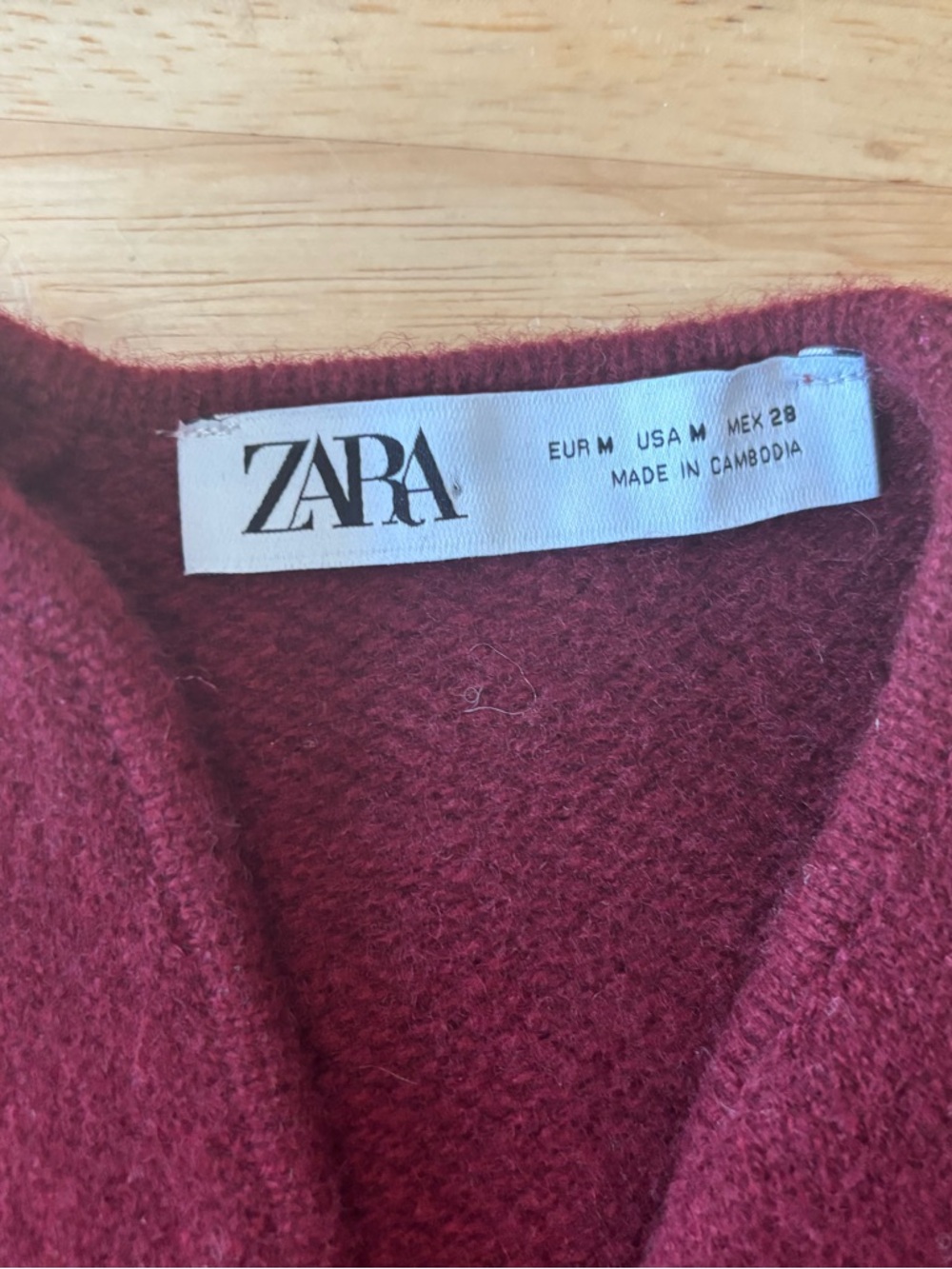NWOT Zara 100% Wool, Belted Jacket in Burgundy, sz Med - Picture 3 of 5